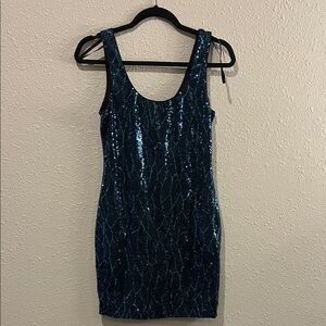 Vintage Lily Rose Glittering Teal Sequin Mini Dress
